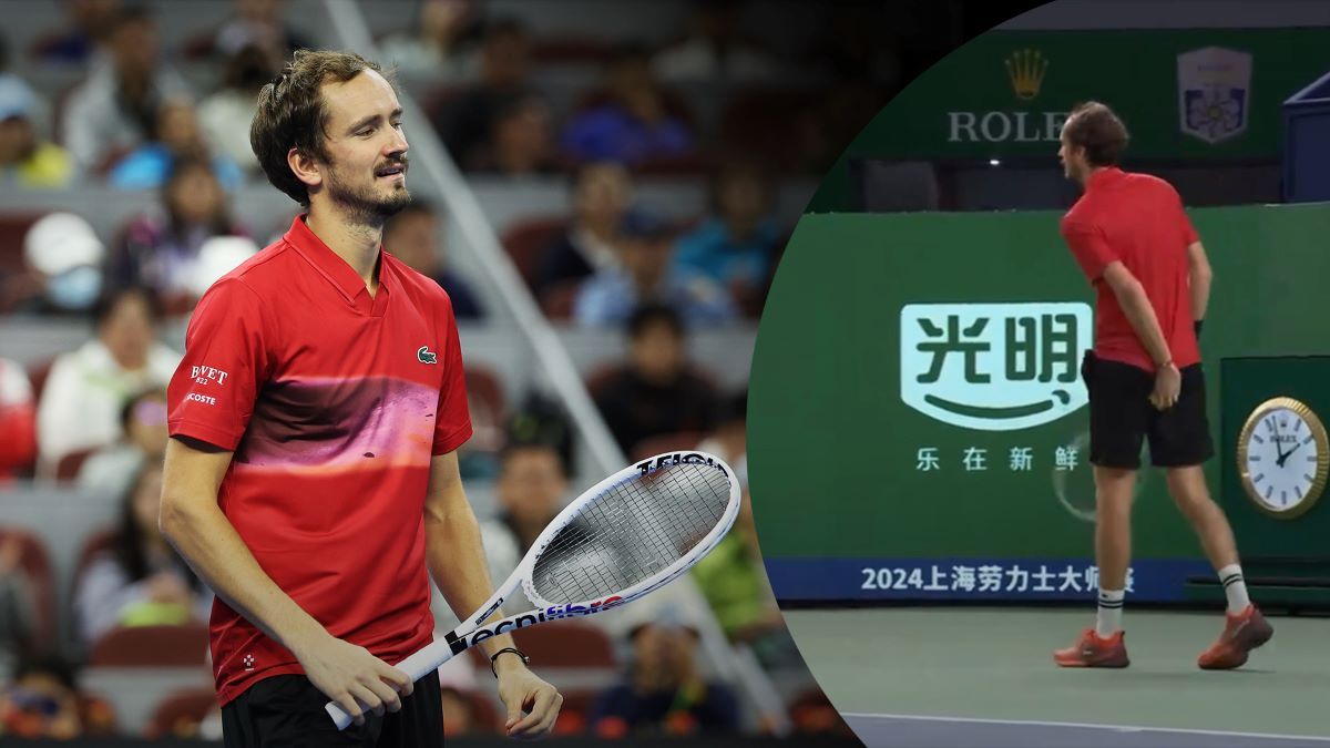 Медведев подтерся мячом на корте Медведев подтерся мячом на корте