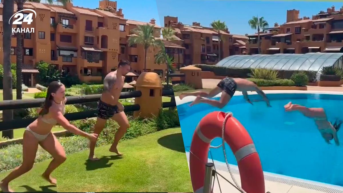 Усик вместе с дочкой ныряют в бассейн в Испании - видео