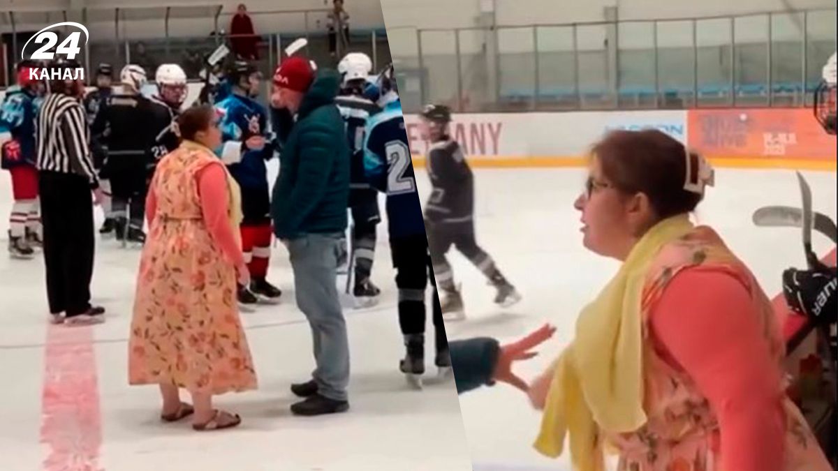 Мати хокеїста вибігла на лід та погрожувала судді - відео Мати хокеїста вибігла на лід та погрожувала судді - відео